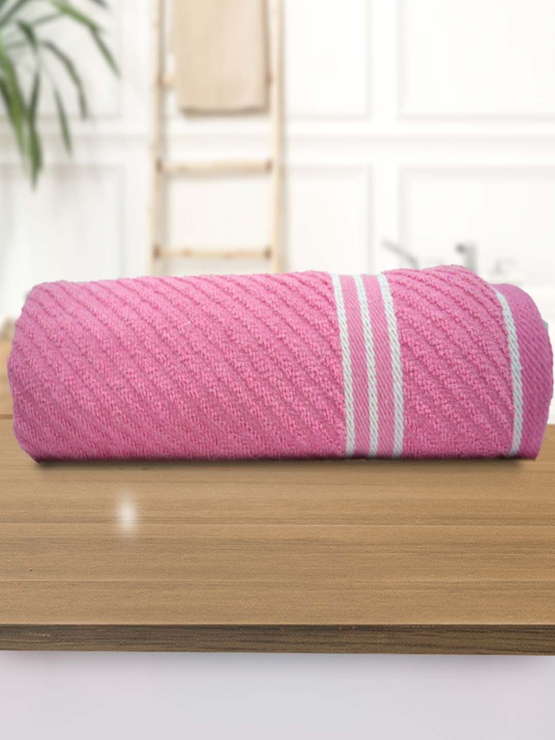 Athom Living Pink Striped 380 GSM Bath Towel