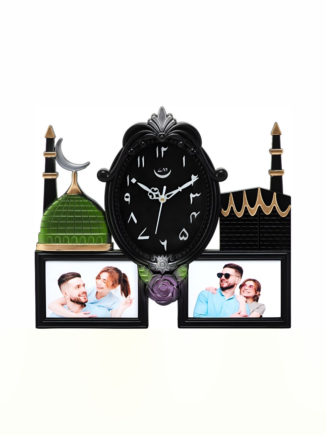 Attractionz Attractionz Black & Green Textured Oval Shaped Contemporary Wall Clock