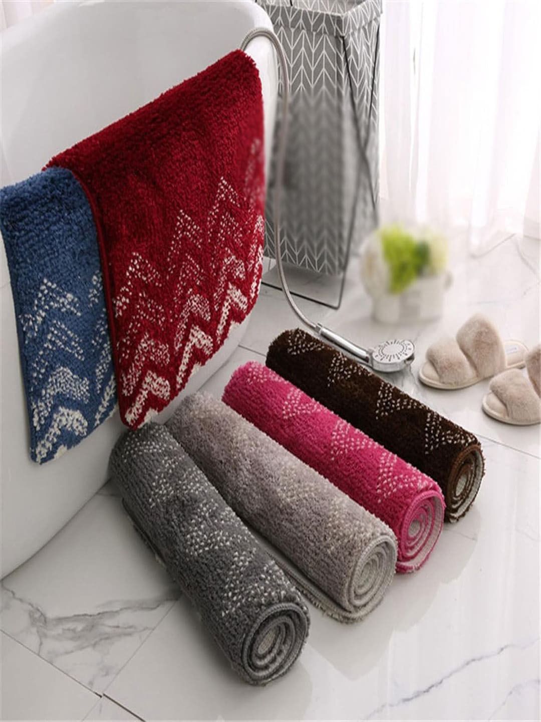Kuber Industries Blue & Beige Geometric Extra Soft Bath Rug