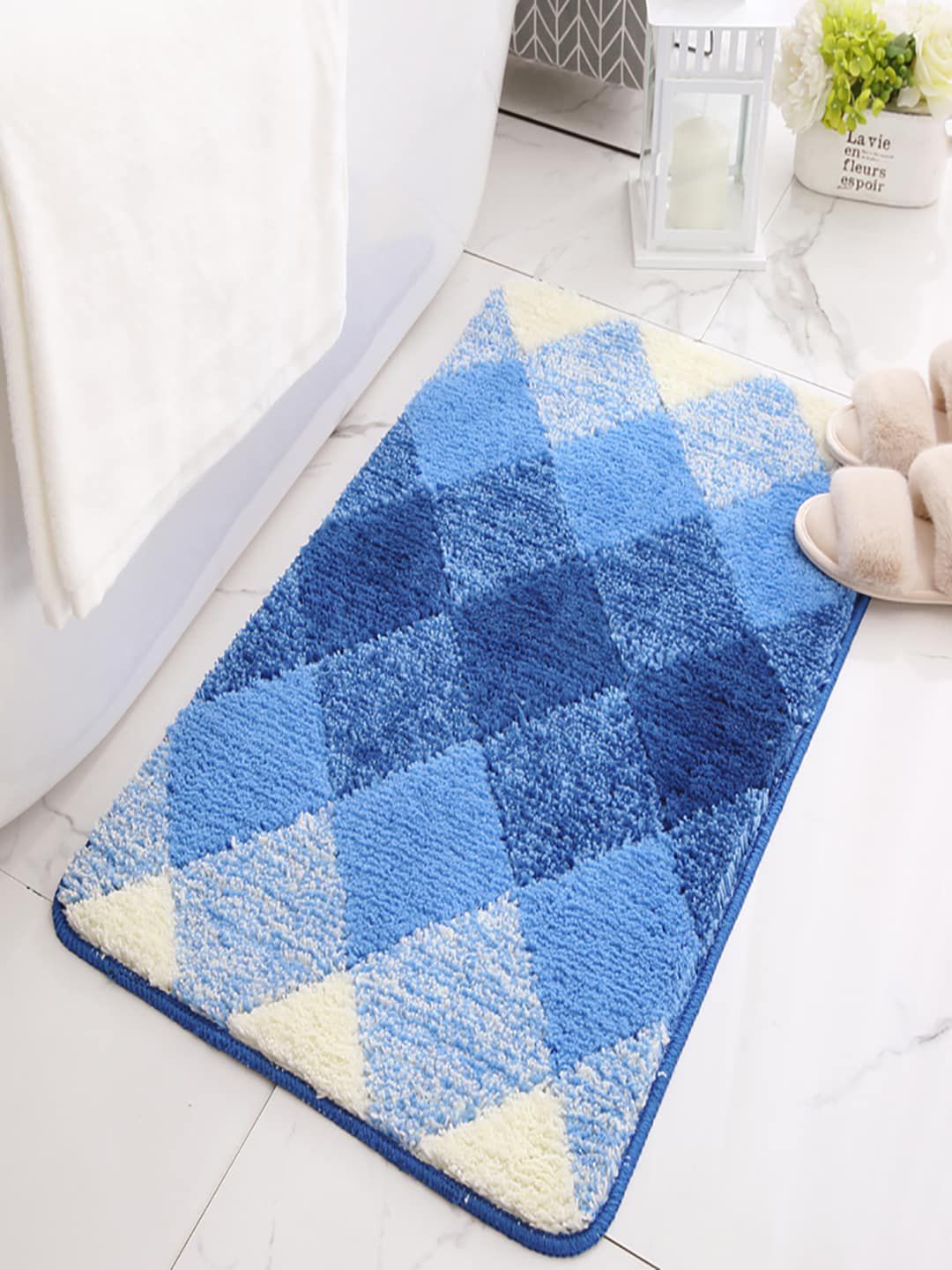 Kuber Industries Blue Geometric Printed Bath Rug