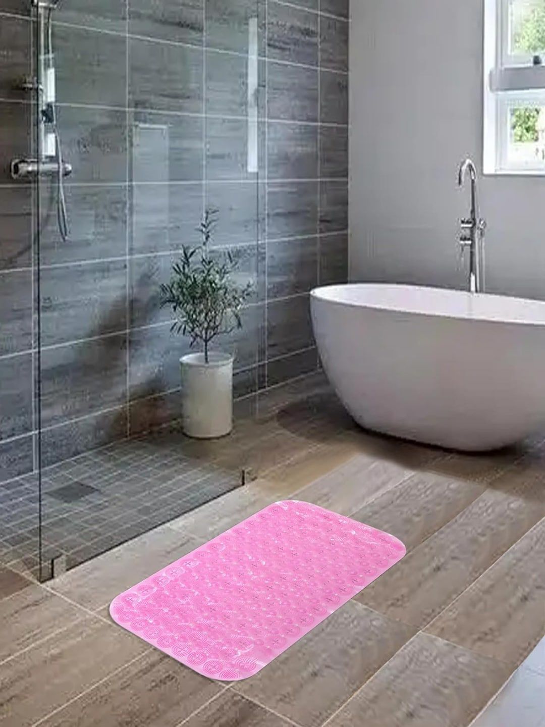 Kuber Industries Pink Anti-Skid Shower Bath Rug