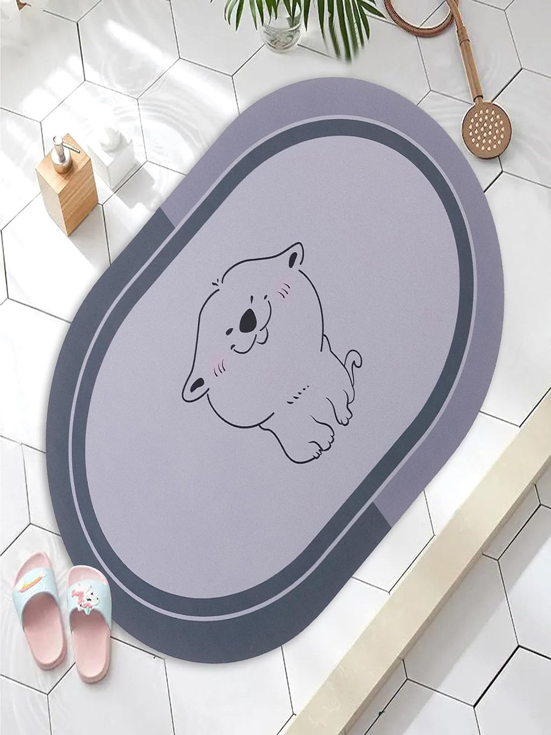 Kuber Industries Grey & Black Anti-Skid Bath Rug