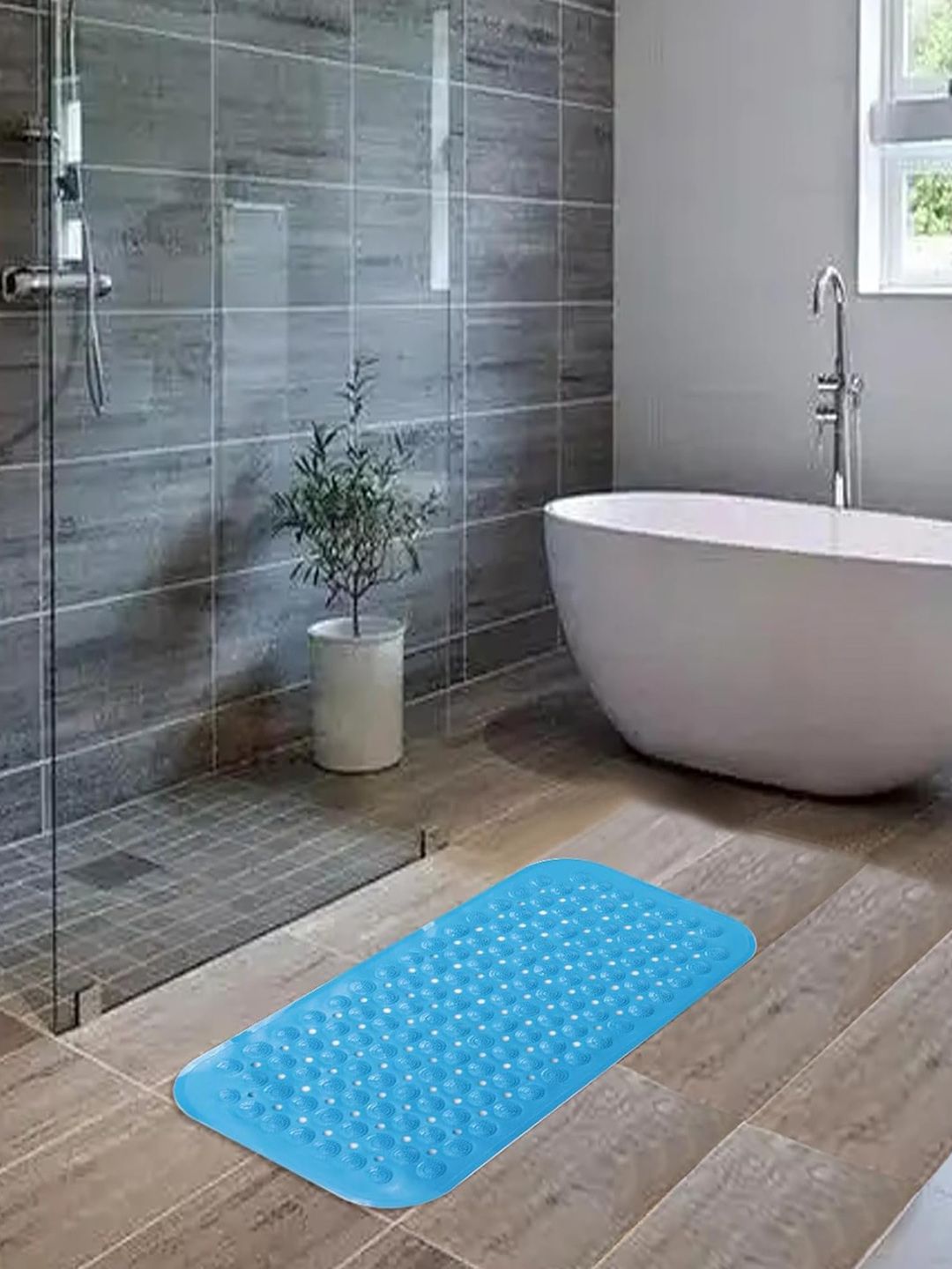 Kuber Industries Blue 120 GSM Anti-Skid Bath Rug