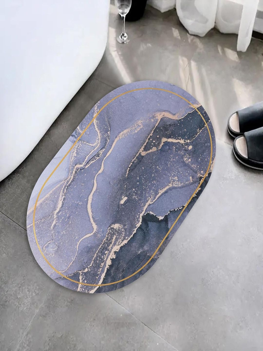 Kuber Industries Grey & Beige Abstract Anti-Skid Bath Rug