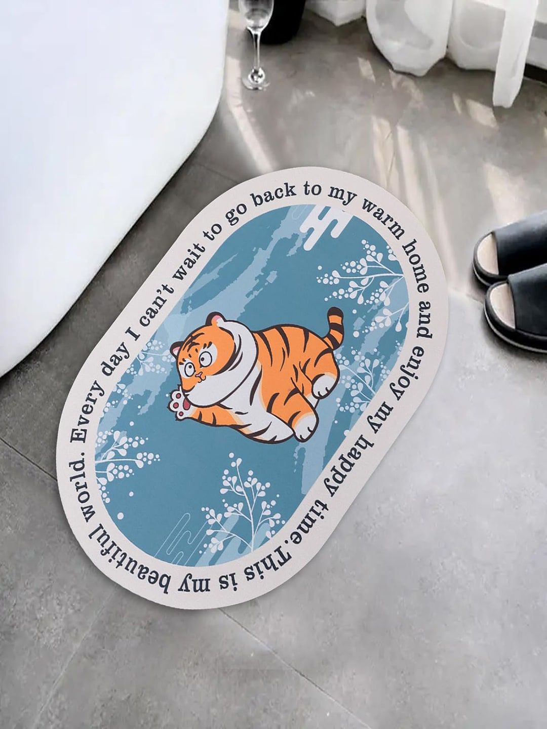 Kuber Industries Blue & Orange-colored Anti-Skid Bath Rug
