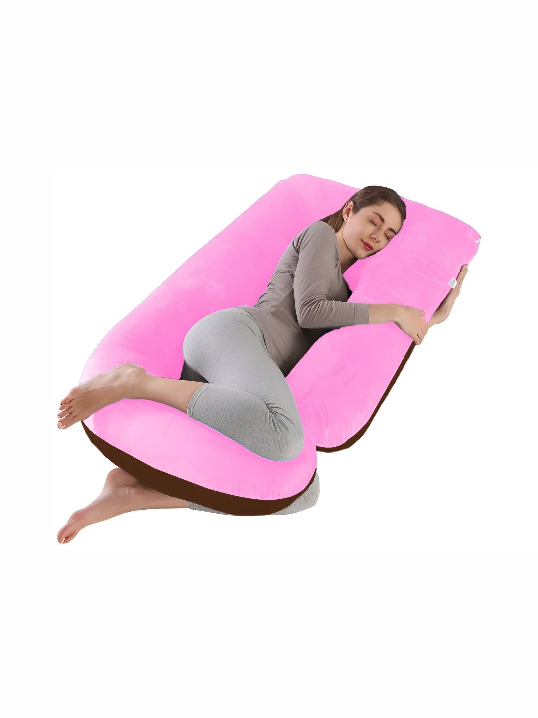 DADDY COOL Pink Solid Faux Velvet Lightweight Firm Fibre Maternity Pillow-19.8 x 71.1 x 144 cm