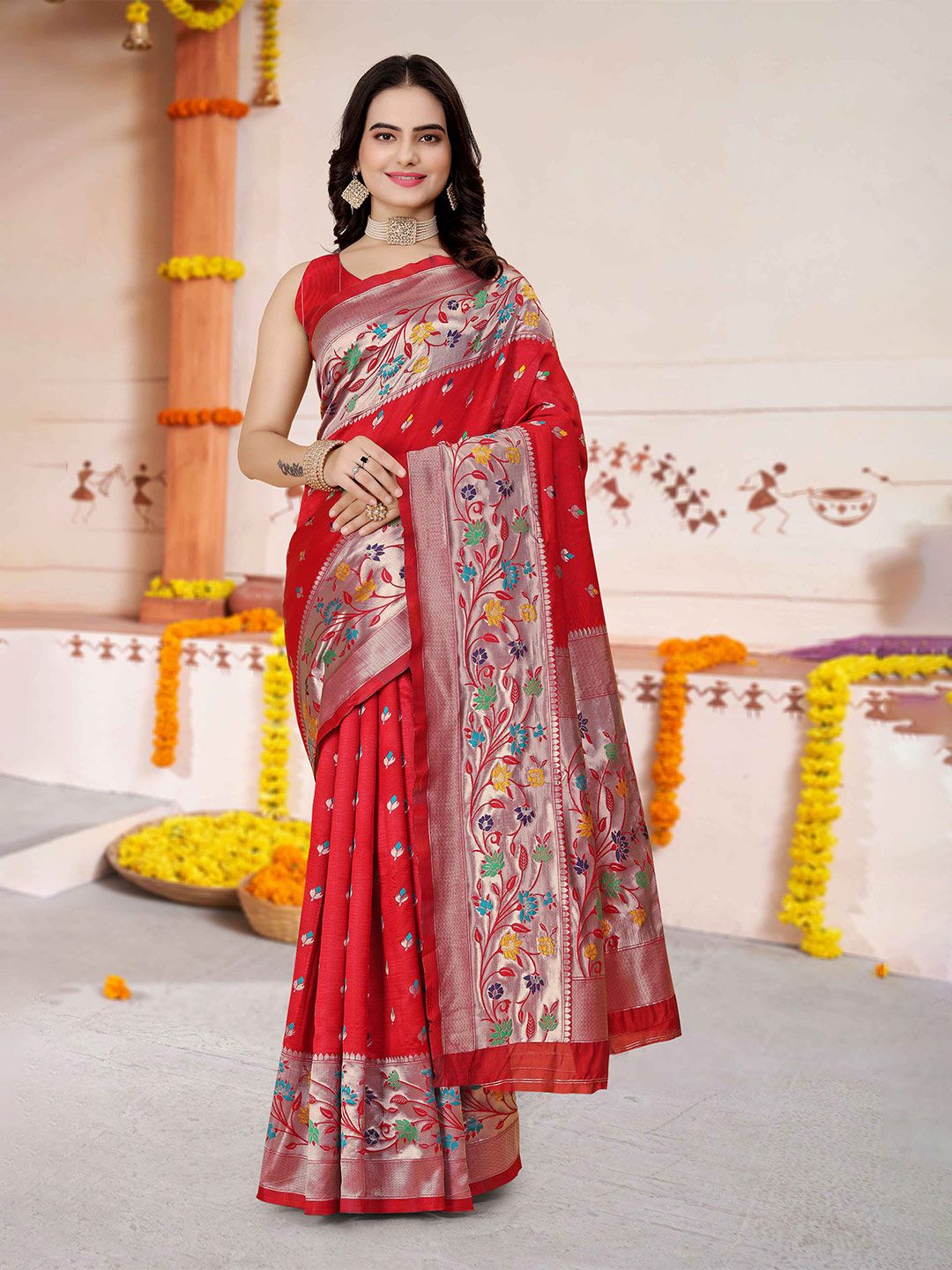 MORLY Floral Woven Design Zari Kanjeevaram Saree Price in India