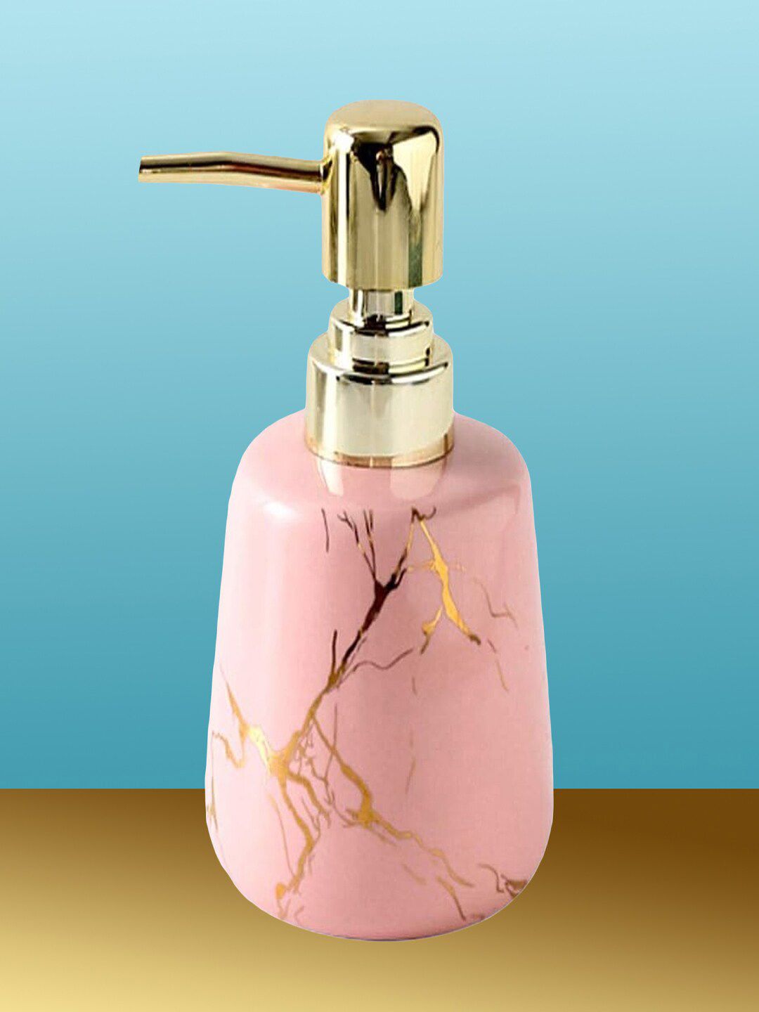 Kuber Industries Pink 2 Pieces Abstract Ceramic Soap Dispenser
