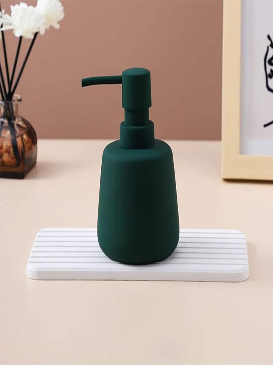 Kuber Industries Green Ceramic Liquid Soap Dispenser - 260 ml