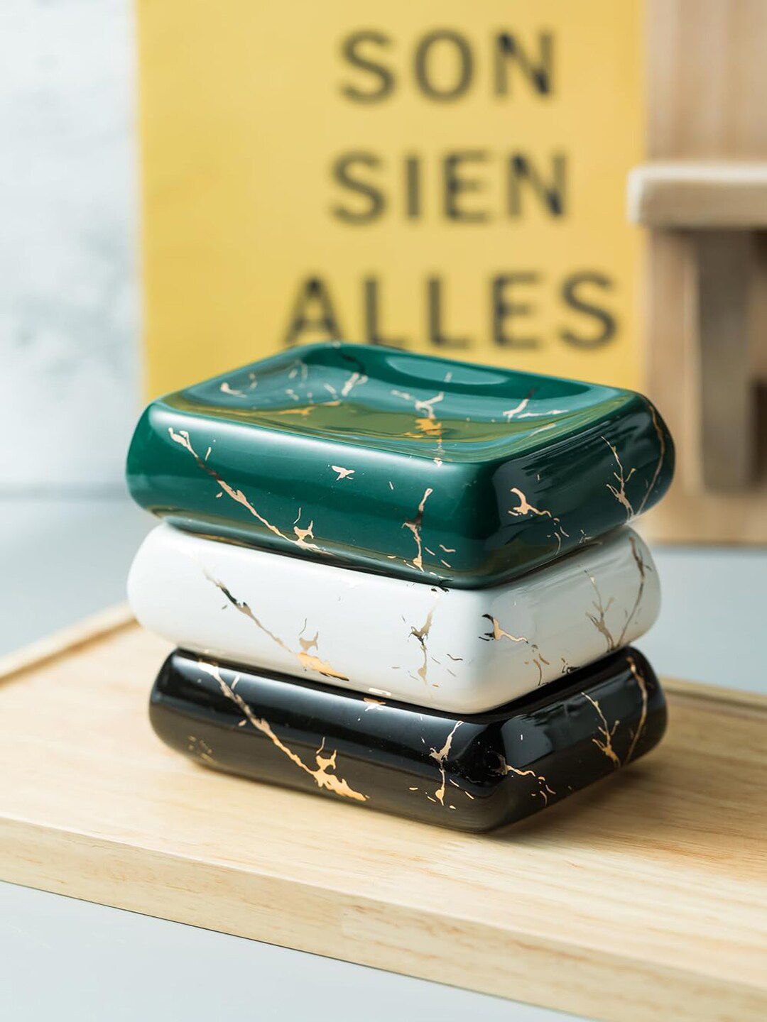 Kuber Industries Green Abstract Print Ceramic Soap Dish