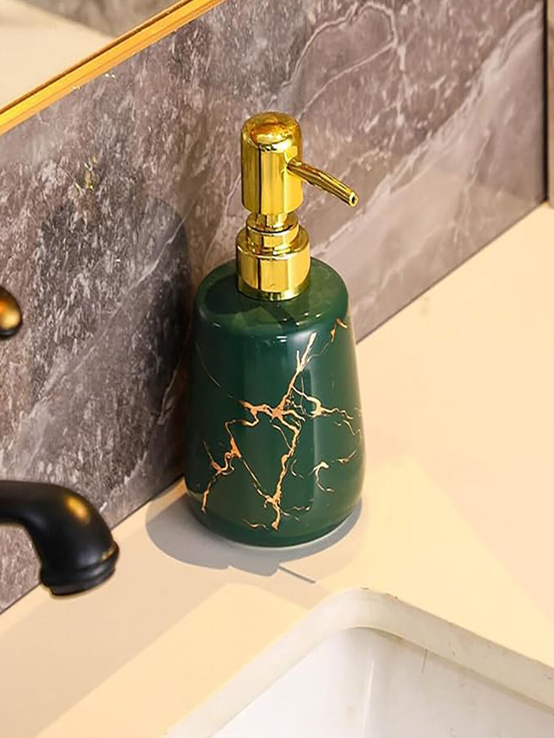 Kuber Industries Green Abstract Ceramic Liquid Soap Dispenser - 260 ml