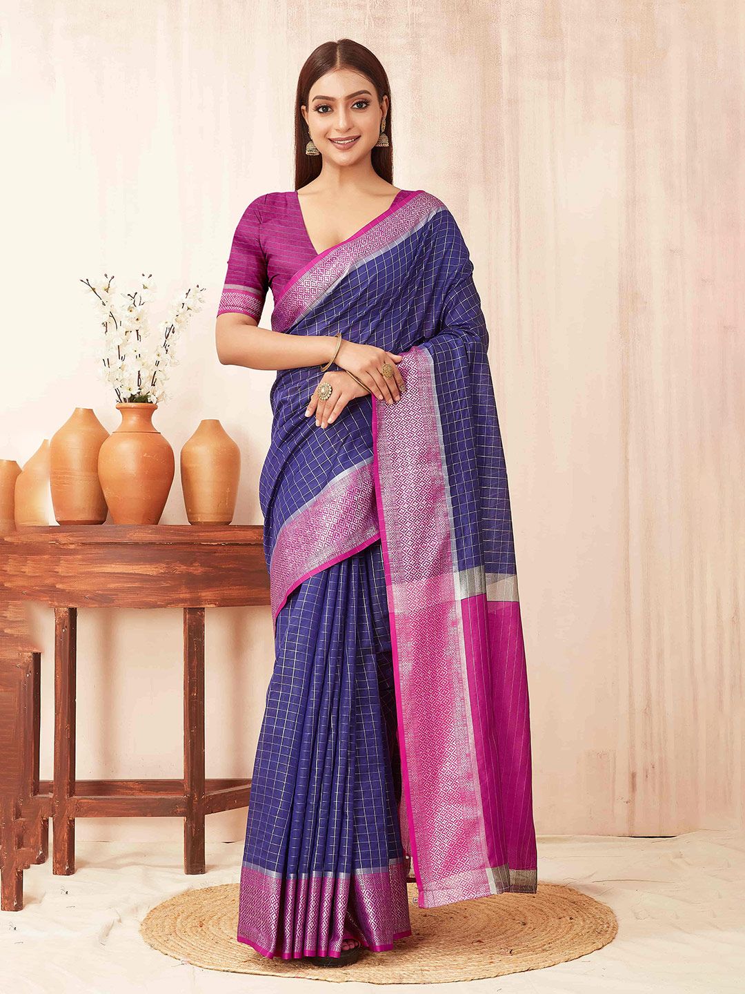 Silk Land Woven Design Zari Silk Blend Banarasi Saree Price in India