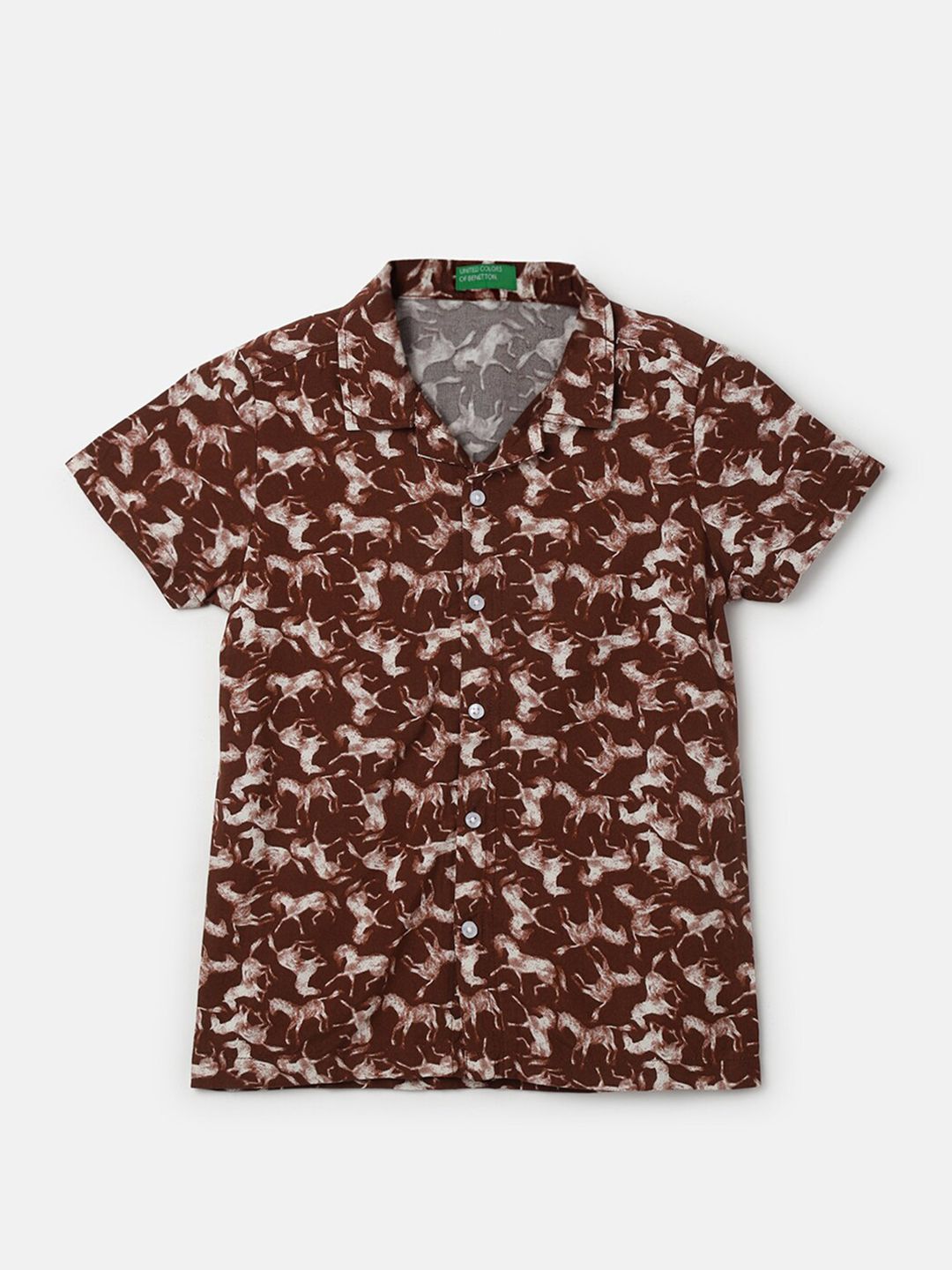 United Colors of Benetton Boys Printed Spread Collar Regular Fit Casual Shirt