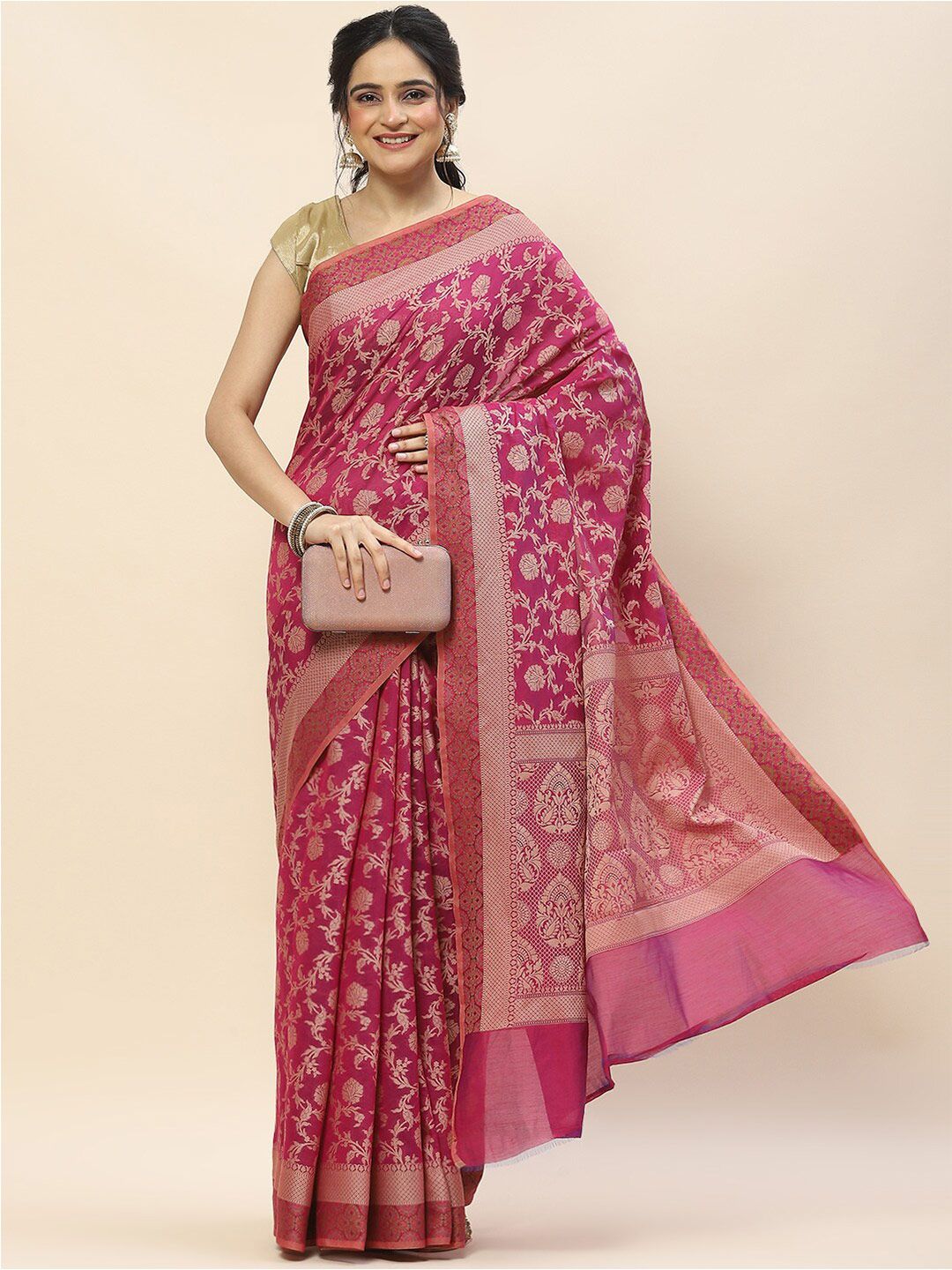 Meena Bazaar Floral Woven Design Zari Saree Price in India
