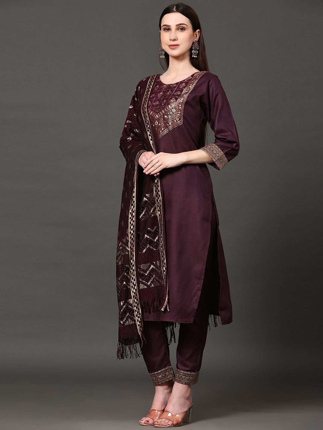 Ziva Fashion Women Ethnic Motifs Yoke Design Regular Kurta with Trousers & With Dupatta Price in India