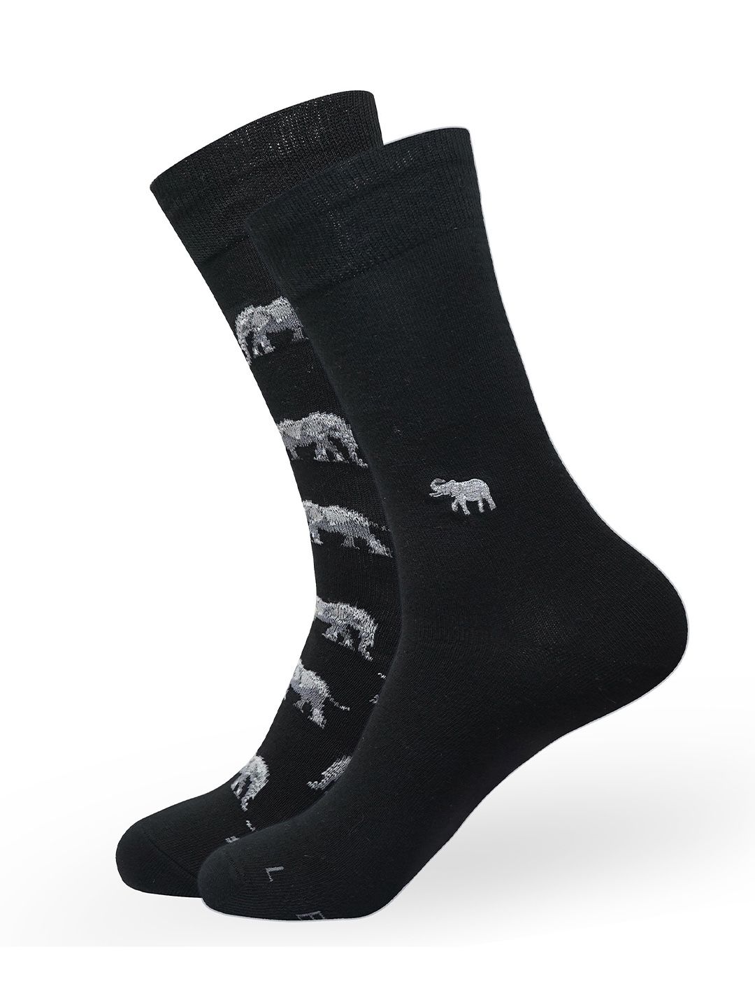 Balenzia Men Pack Of 2 Elephant Printed Cotton Calf Length Socks