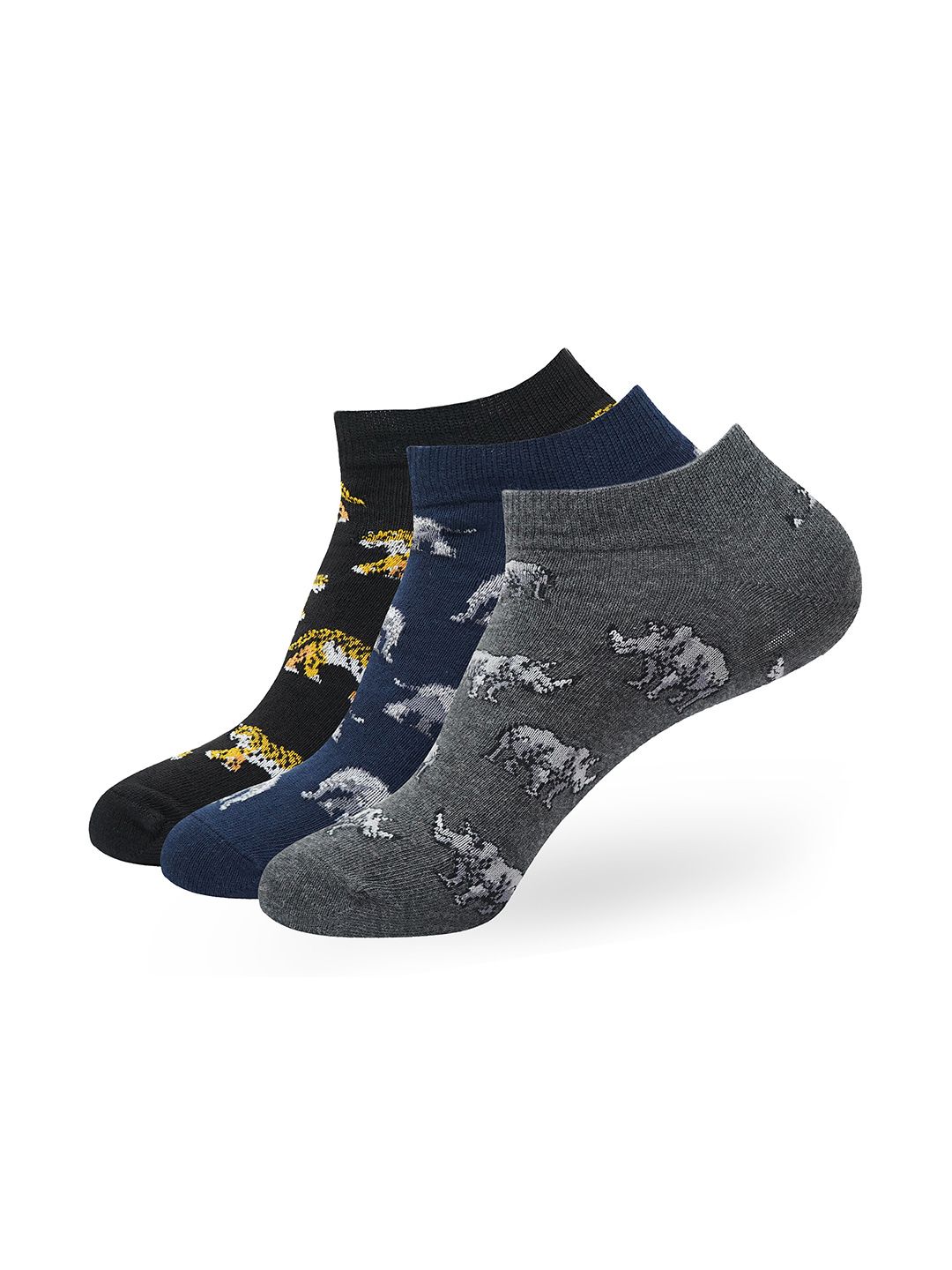 Balenzia Men Pack Of 3 Animal Printed Cotton Ankle-Length Socks