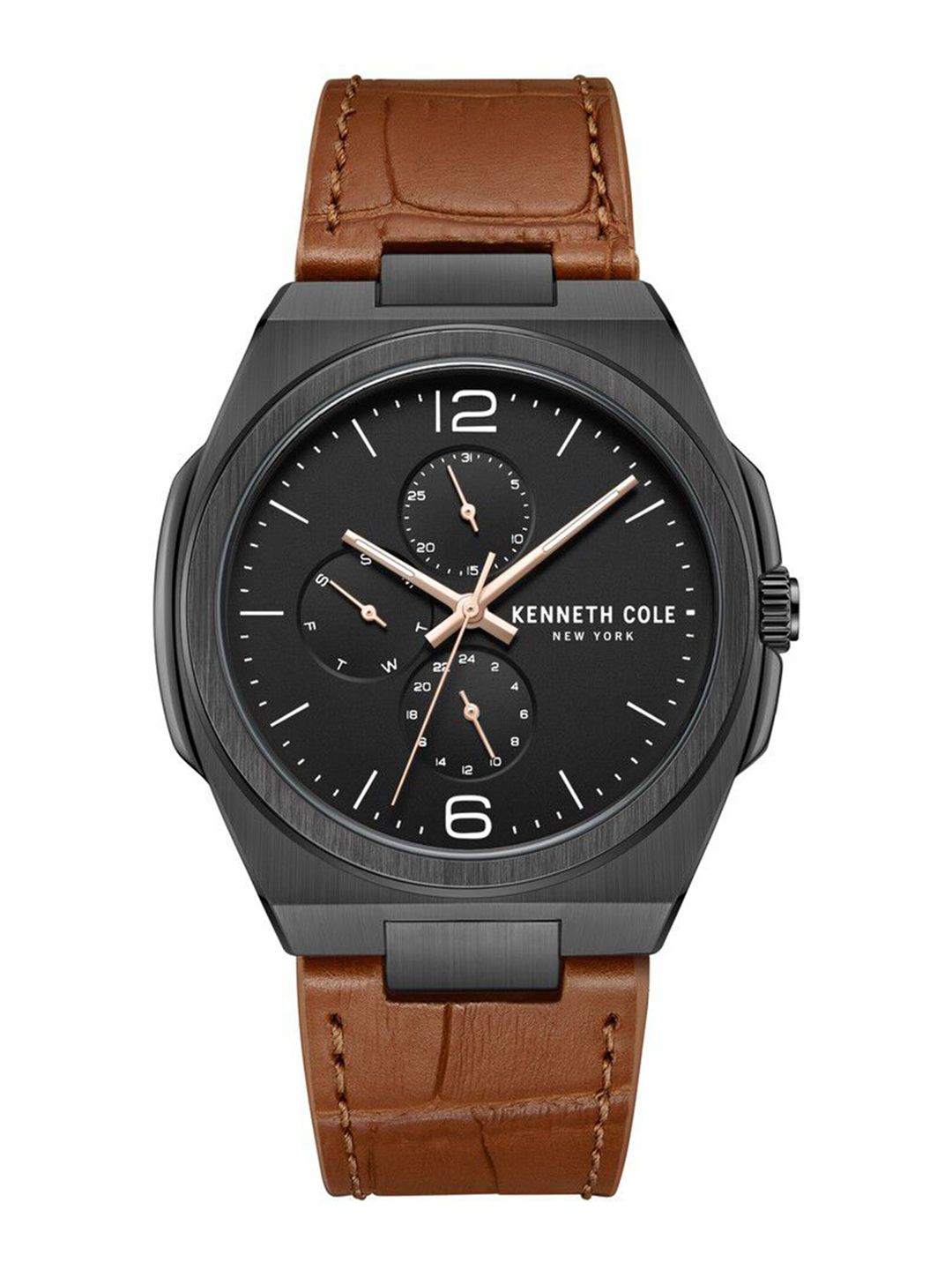 Solid Round Watches Kenneth Cole Multifunction Analog With Black Dial Watch For Men - Kcwgf0016201mn