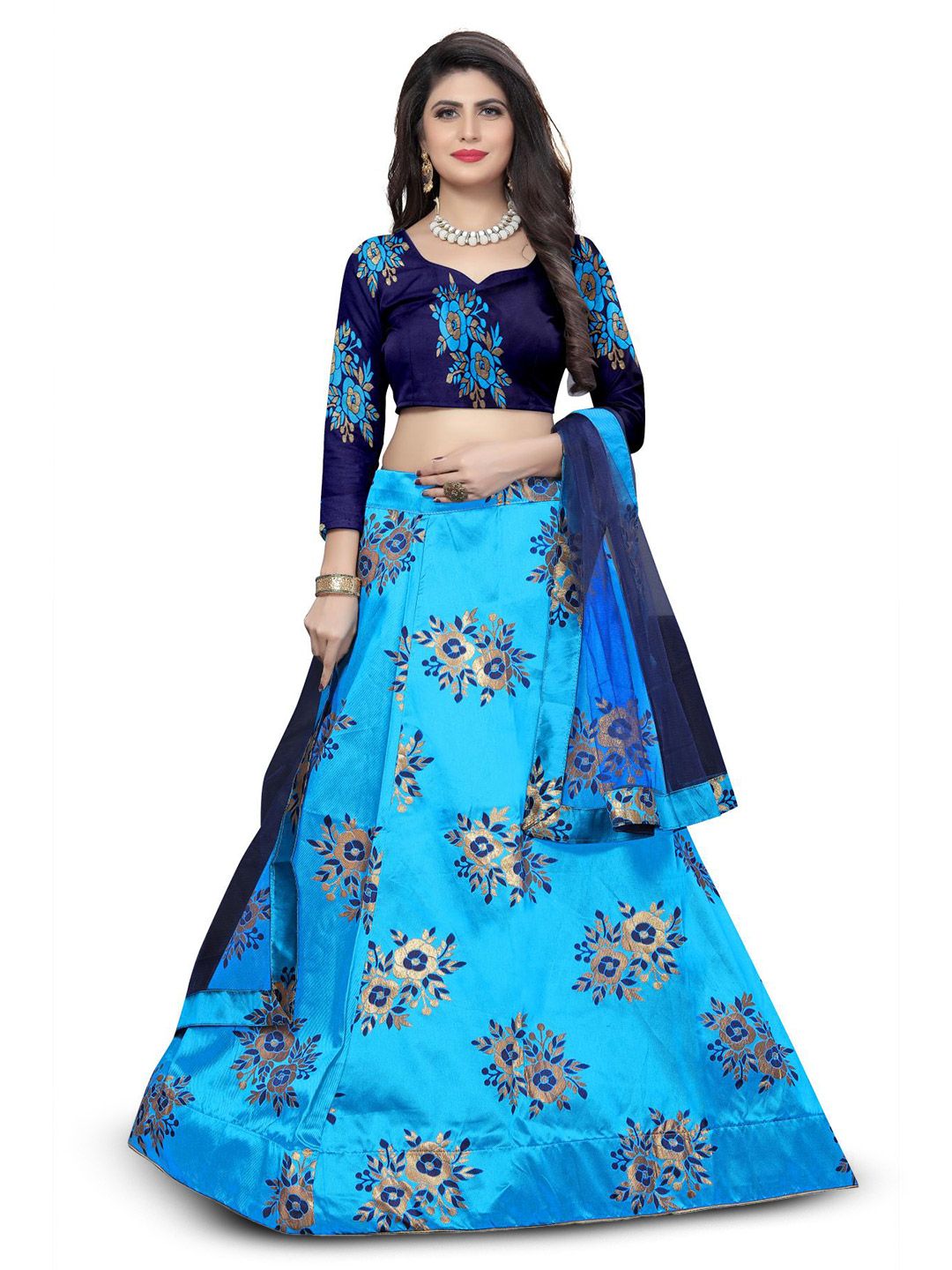 Rujave Ethnic Motifs Woven Design Semi-Stitched Lehenga & Unstitched Blouse With Dupatta