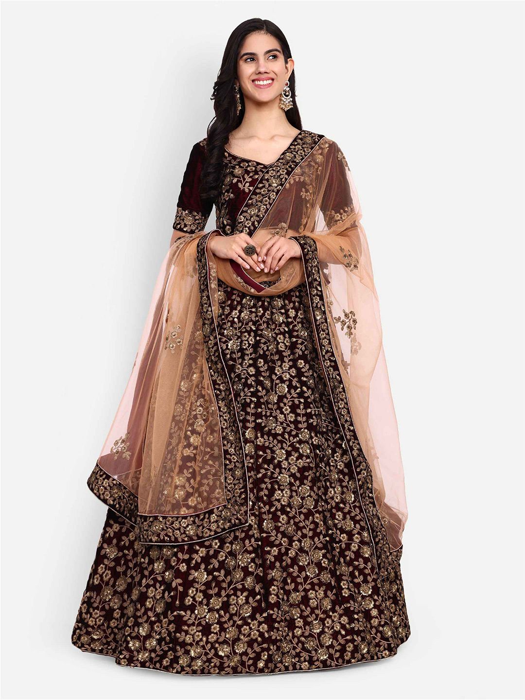 Zeel Clothing Embroidered Sequinned Kalamkari Semi-Stitched Lehenga & Unstitched Blouse With Dupatta Price in India