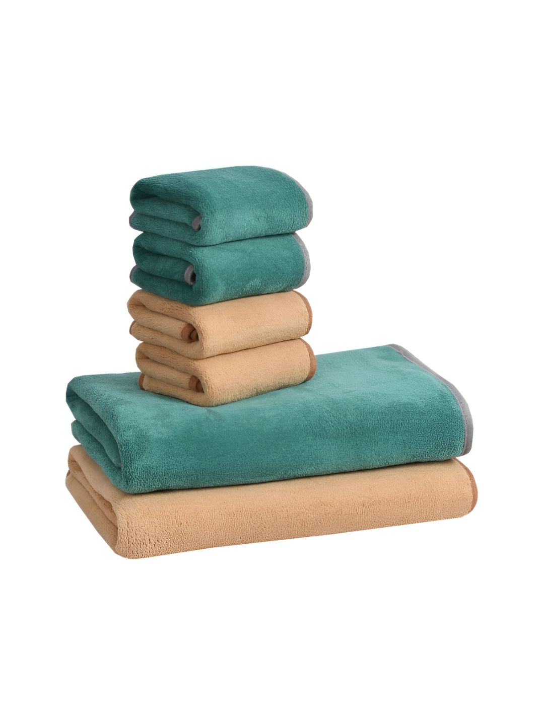 Cotton Bolls Textiles Brown & Green 6Pcs Microfiber 300 GSM Ultra Soft Towel Set