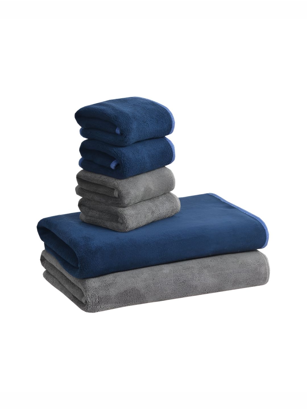 Cotton Bolls Textiles Navy Blue & Grey 6Pcs Microfiber 300 GSM Ultra Soft Towel Set