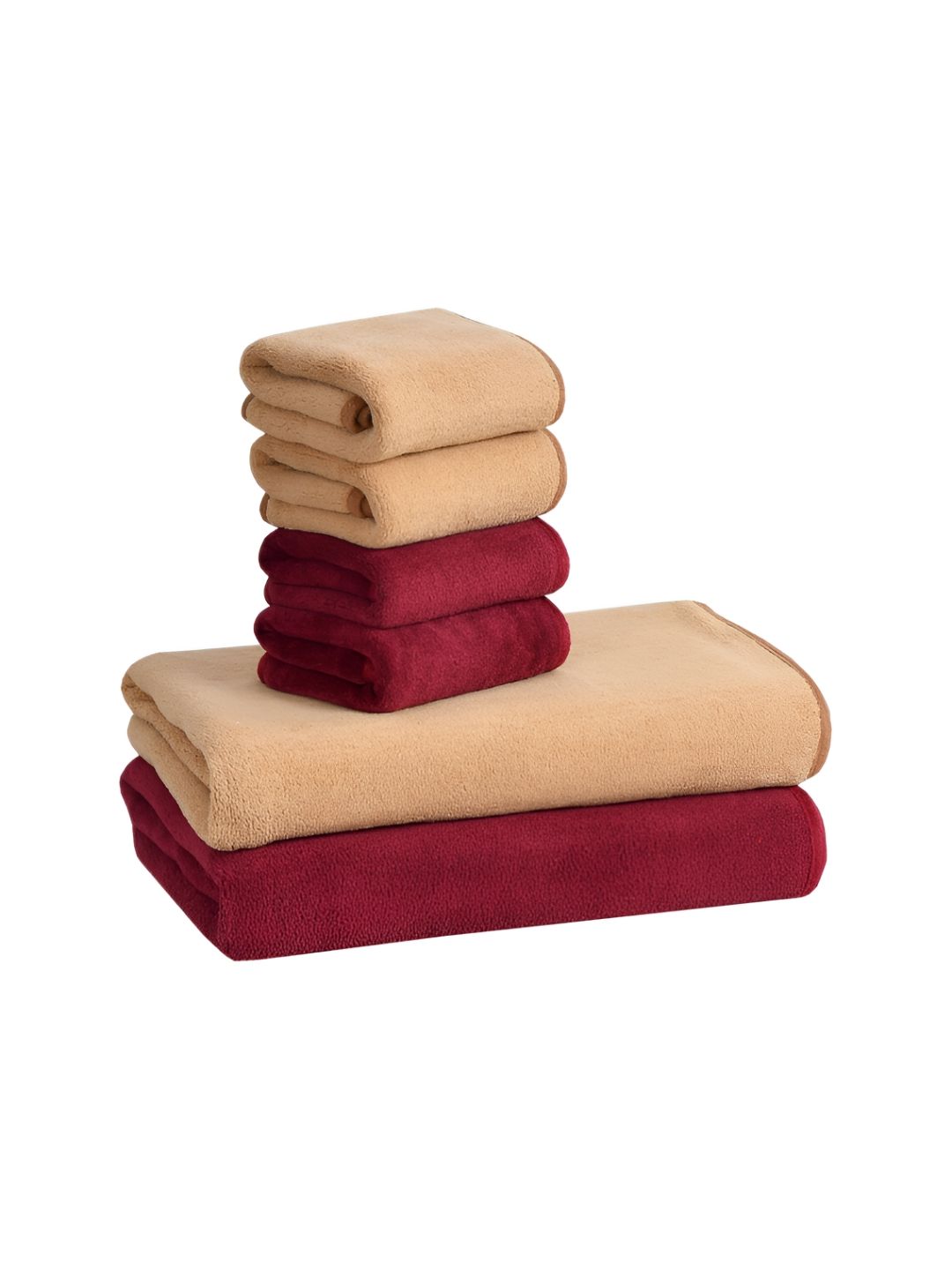 Cotton Bolls Textiles Brown & Maroon6Pcs Microfiber 300 GSM Ultra Soft Towel Set