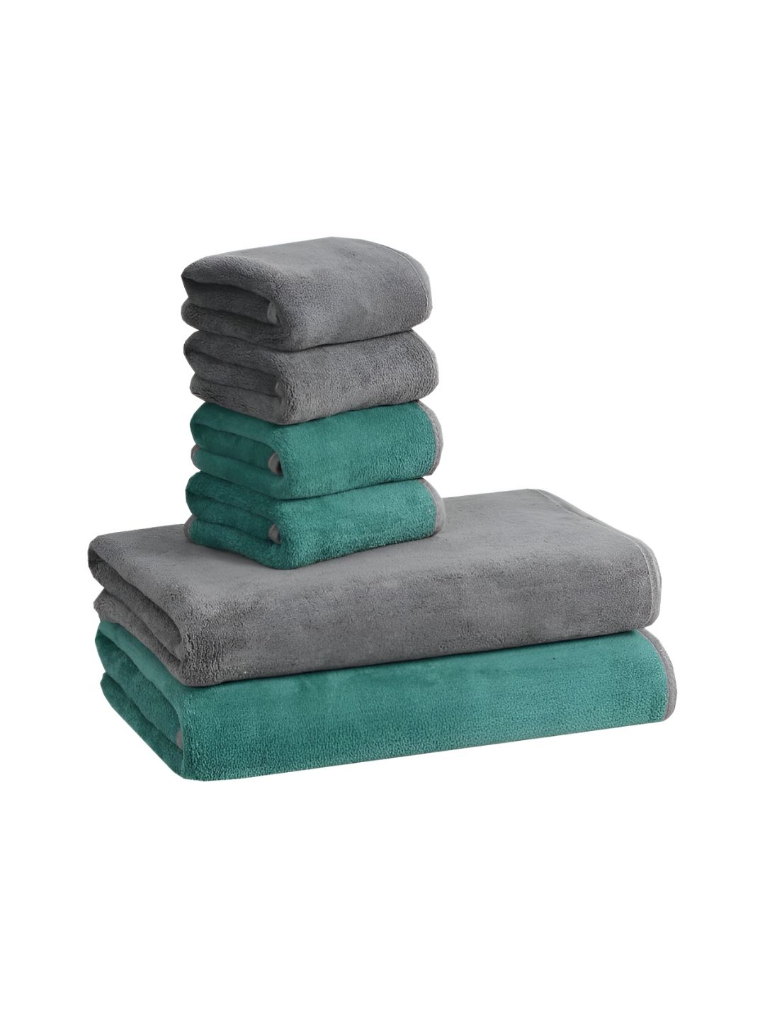 Cotton Bolls Textiles Grey & Green 6Pcs Microfiber 300 GSM Ultra Soft Towel Set