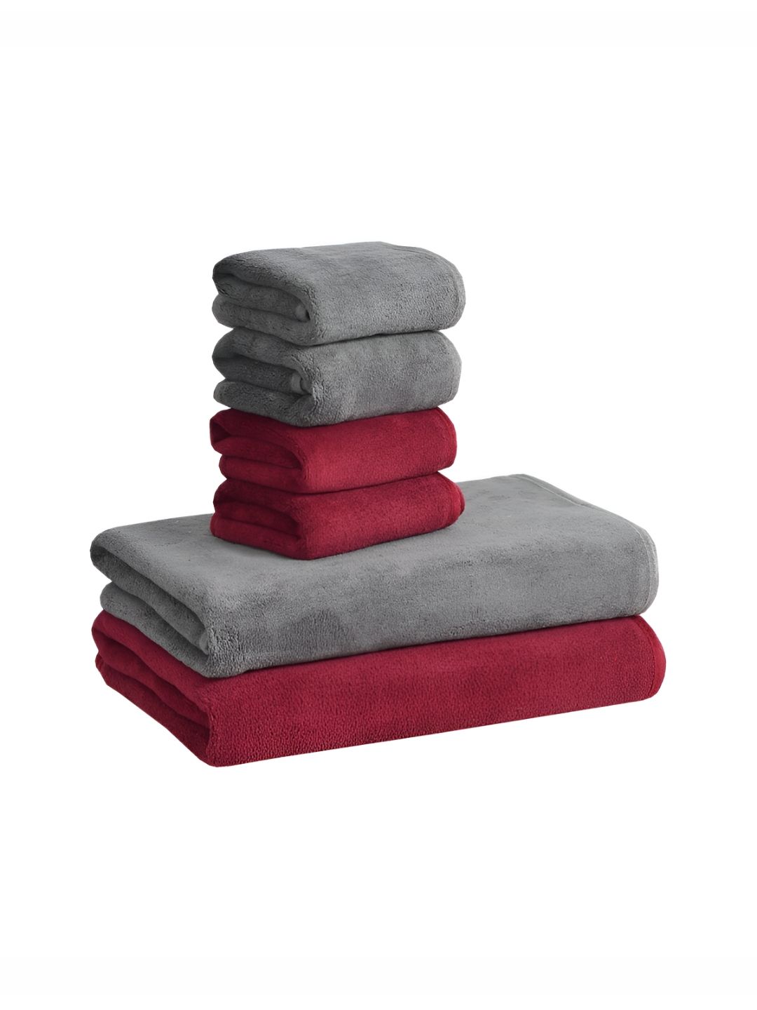 Cotton Bolls Textiles Grey & Maroon 6Pcs Microfiber 300 GSM Ultra Soft Towel Set