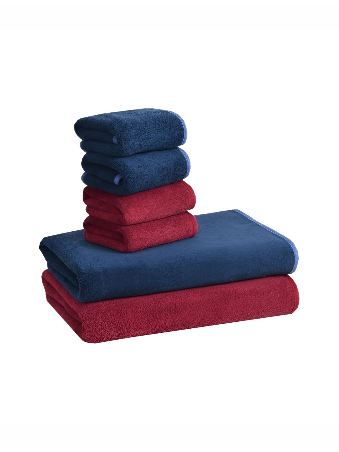 Cotton Bolls Textiles Navy Blue & Maroon 6Pcs Microfiber 300 GSM Ultra Soft Towel Set