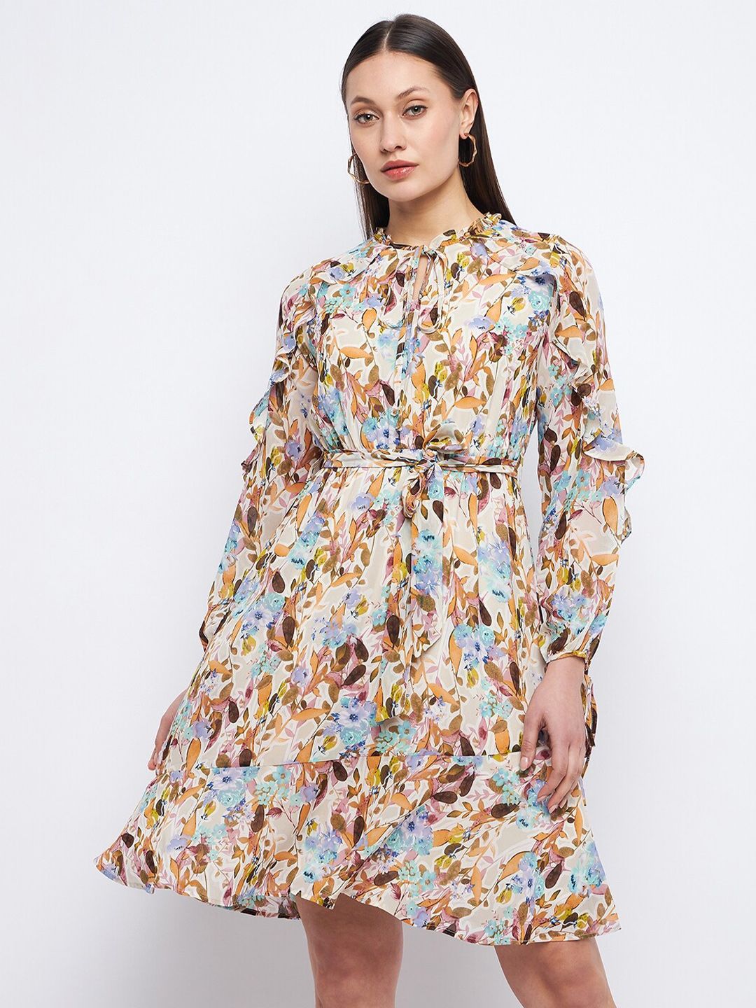 Madame Floral Print Puff Sleeve A-Line Dress