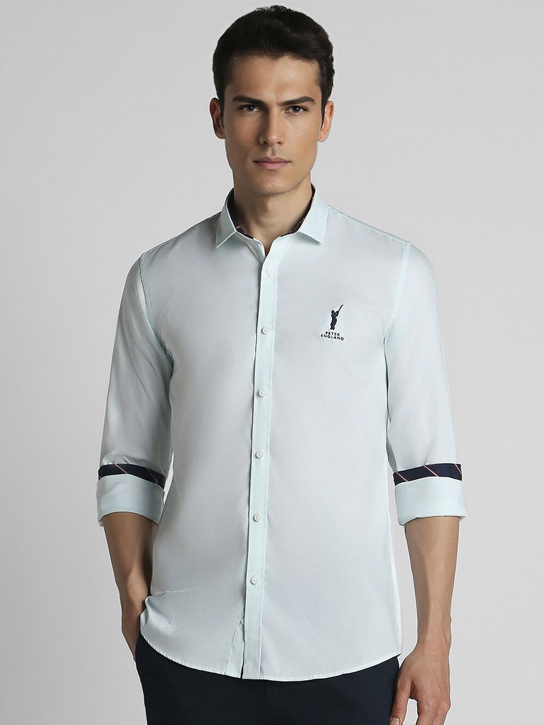 Peter England Casuals Slim Fit Spread Collar Pure Cotton Casual Shirt