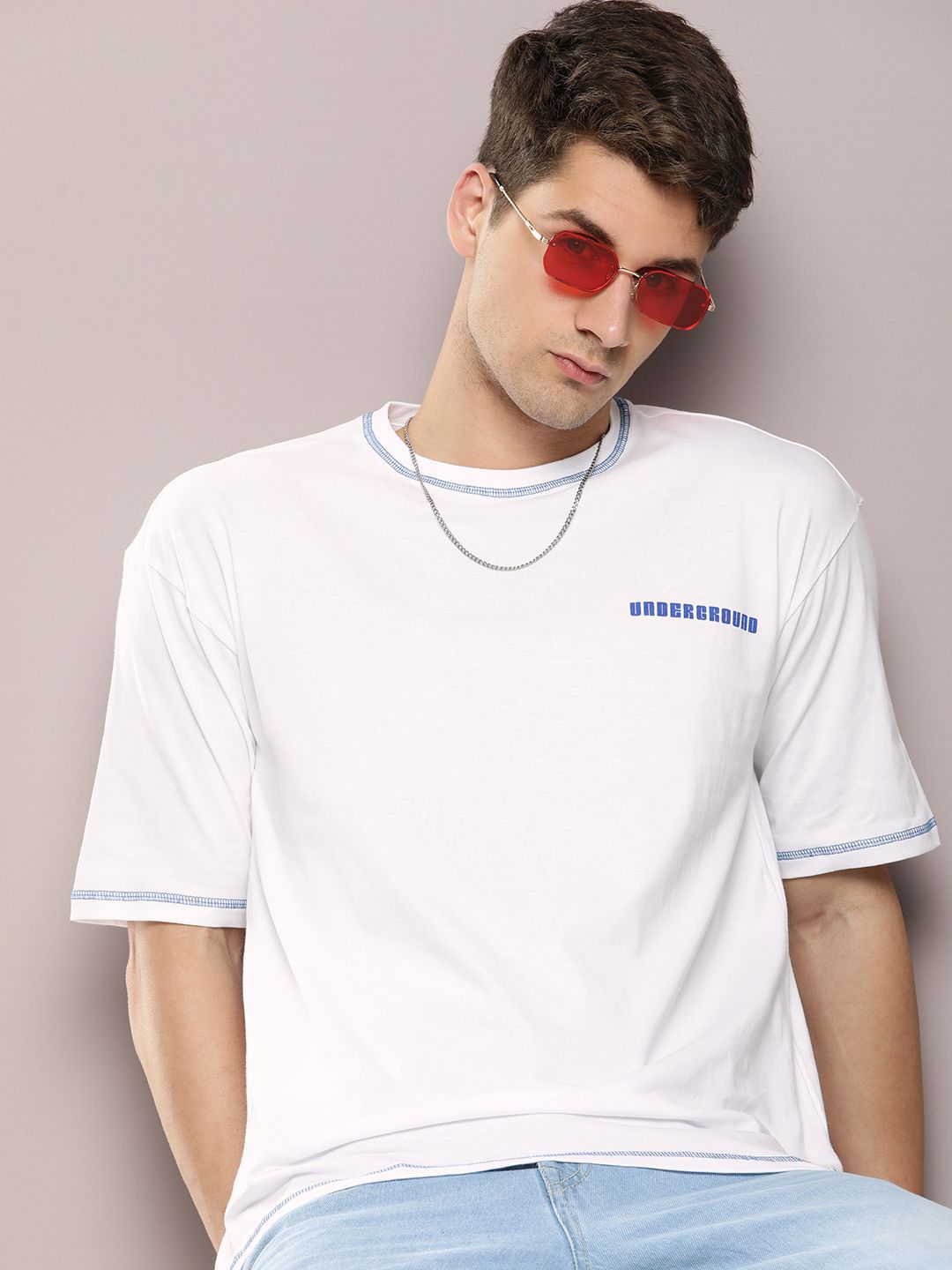 Kook N Keech Men Drop-Shoulder Sleeves Pure Cotton Oversized T-shirt