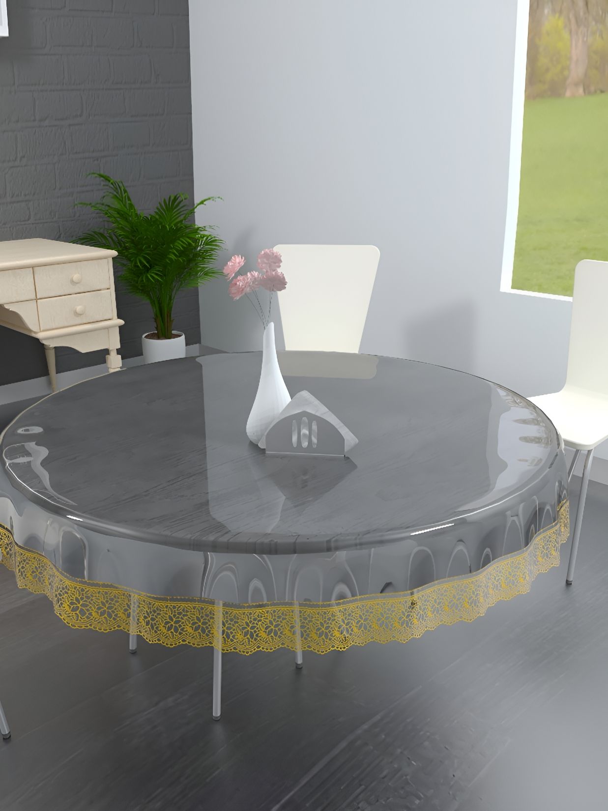 MONKDECOR Transparent 4 Seater Round Waterproof Table Cover