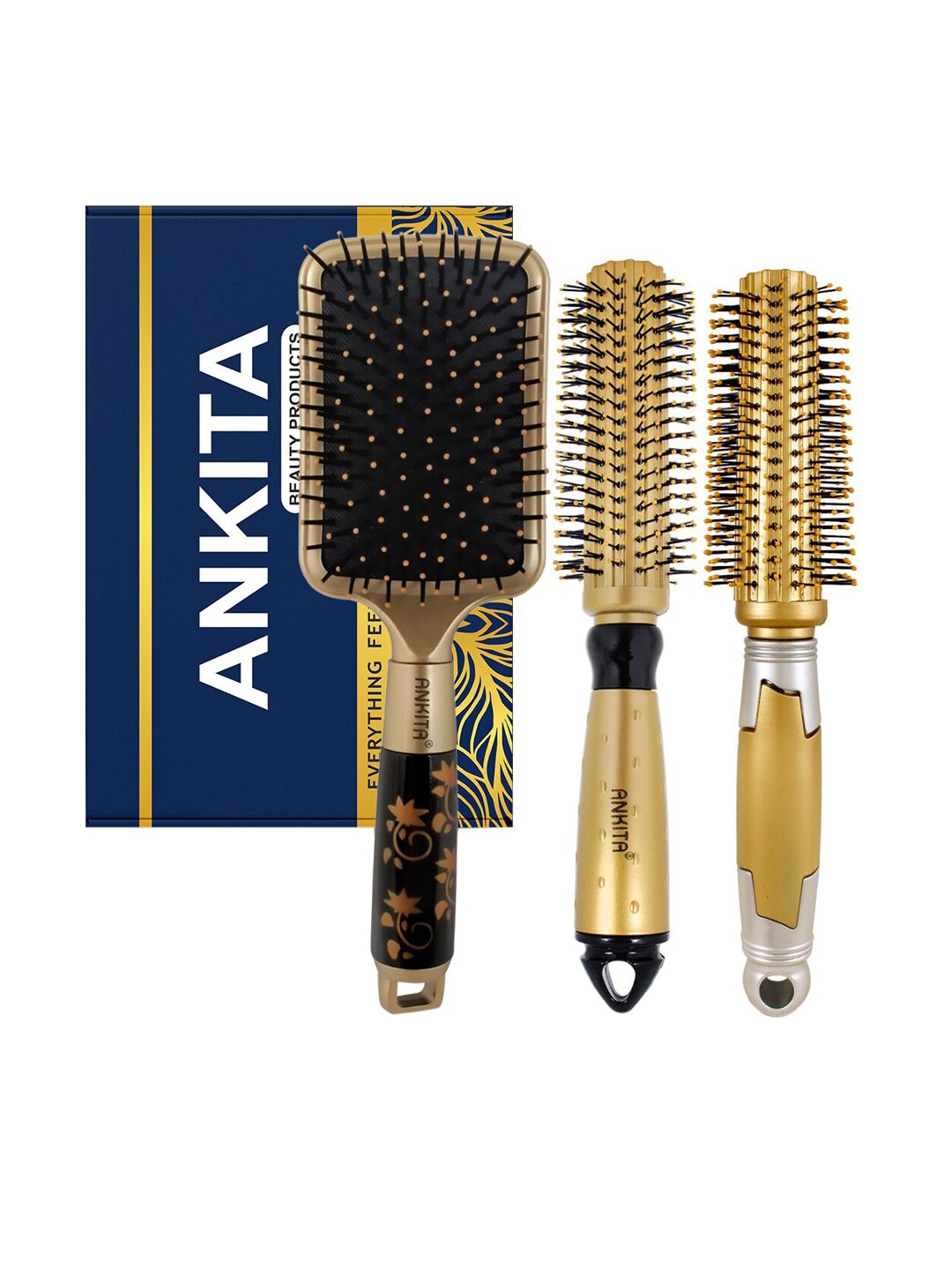 ANKITA 3-Pcs AP-2406 Hair Brush Combo - Gold-Toned
