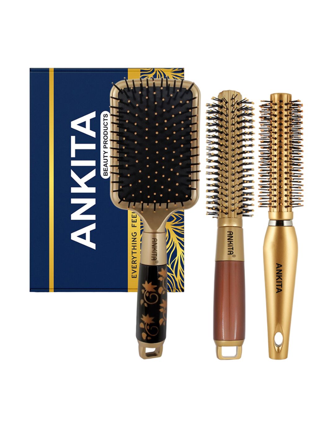 ANKITA 3-Pcs AP-2404 Hair Brush Combo - Brown & Gold-Toned