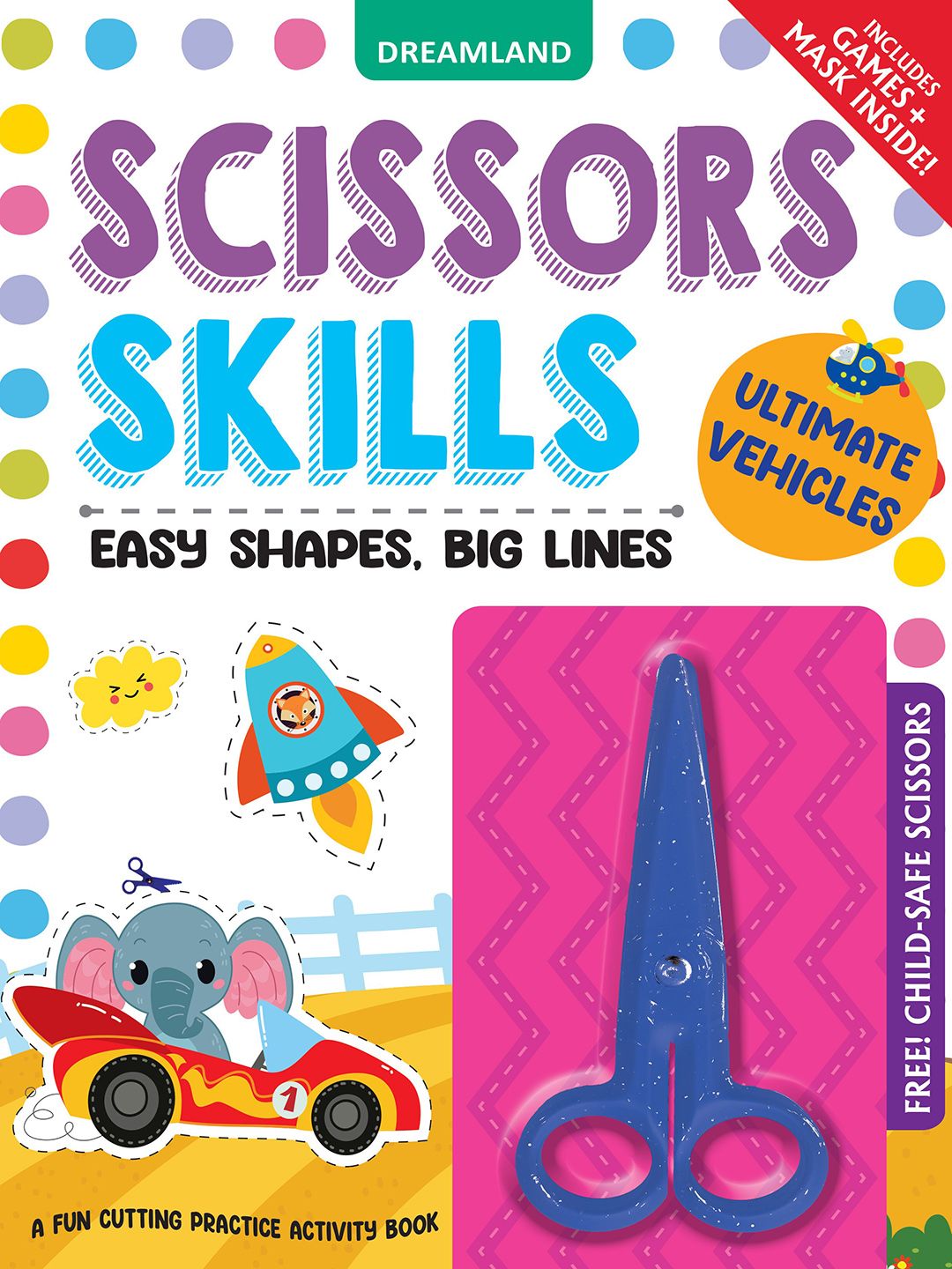 Dreamland Multicoloured Vehicles Scissors Skills Activity Book with Child-Safe Scissors