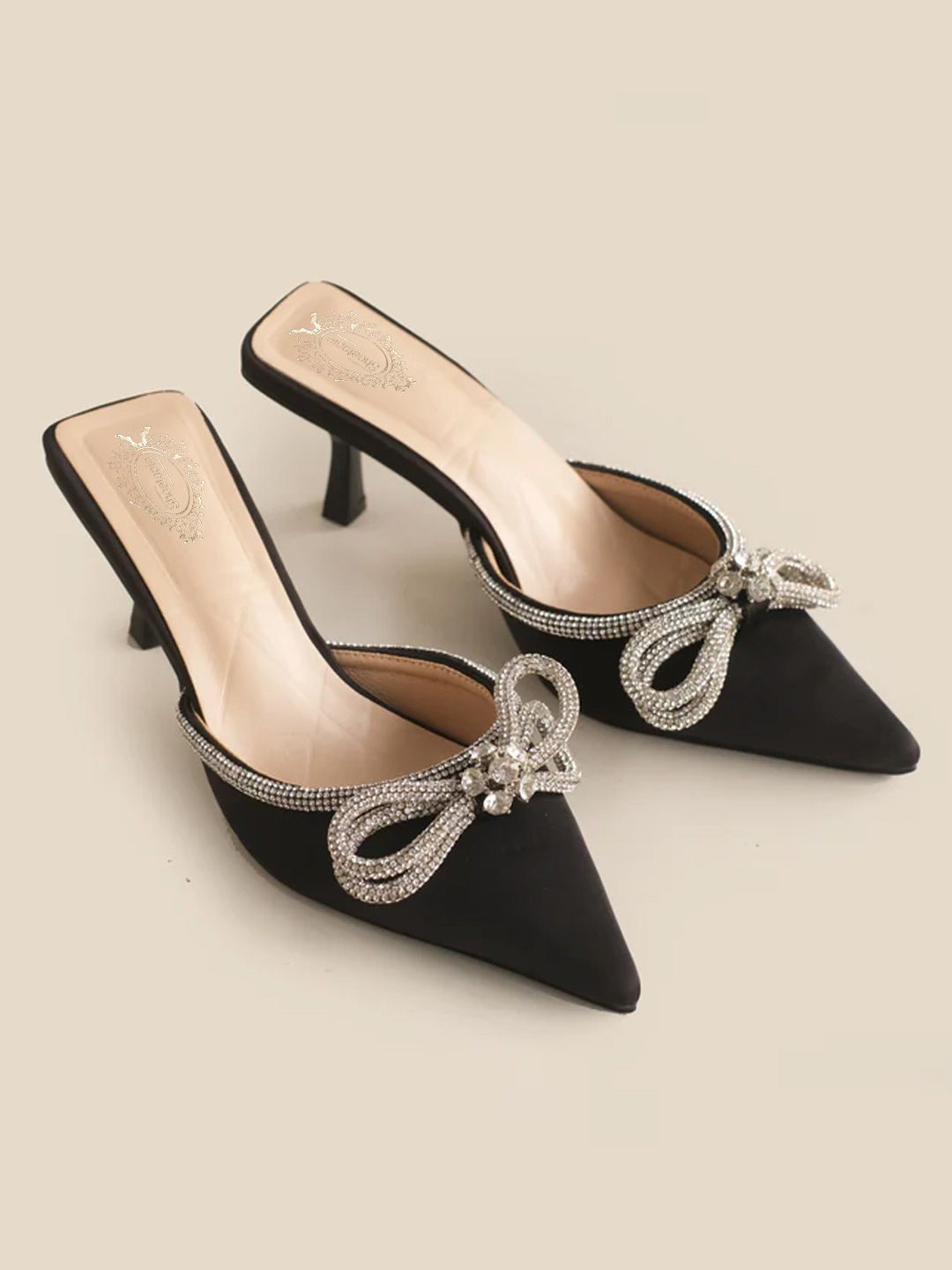 Shoetopia Embellished Pointed Toe Suede Stiletto Heeled Pumps