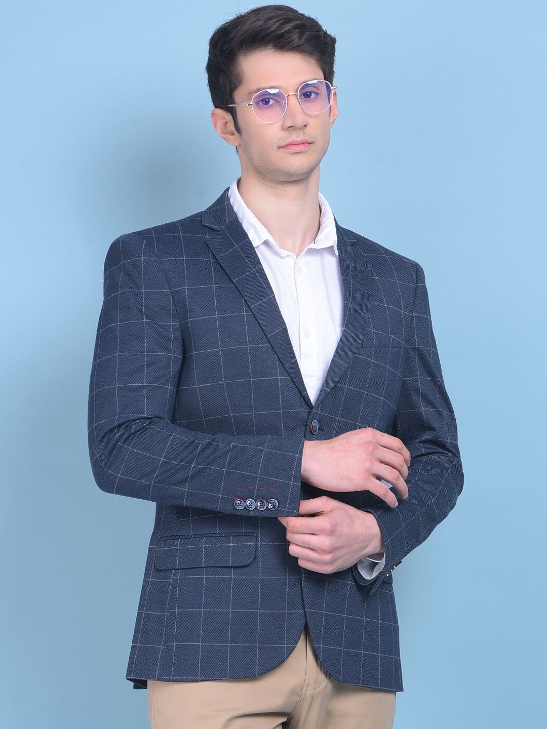 Crimsoune Club Checked Slim-Fit Single Breasted Formal  Blazer