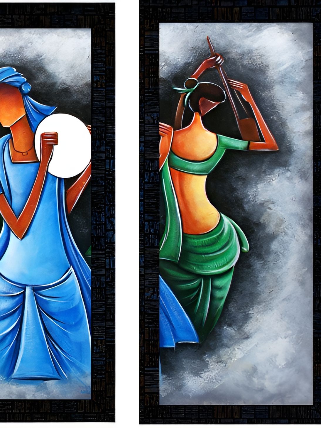 Buy PnF Charcoal & Blue 3 Piece Paper Abstract Painting Wall Art