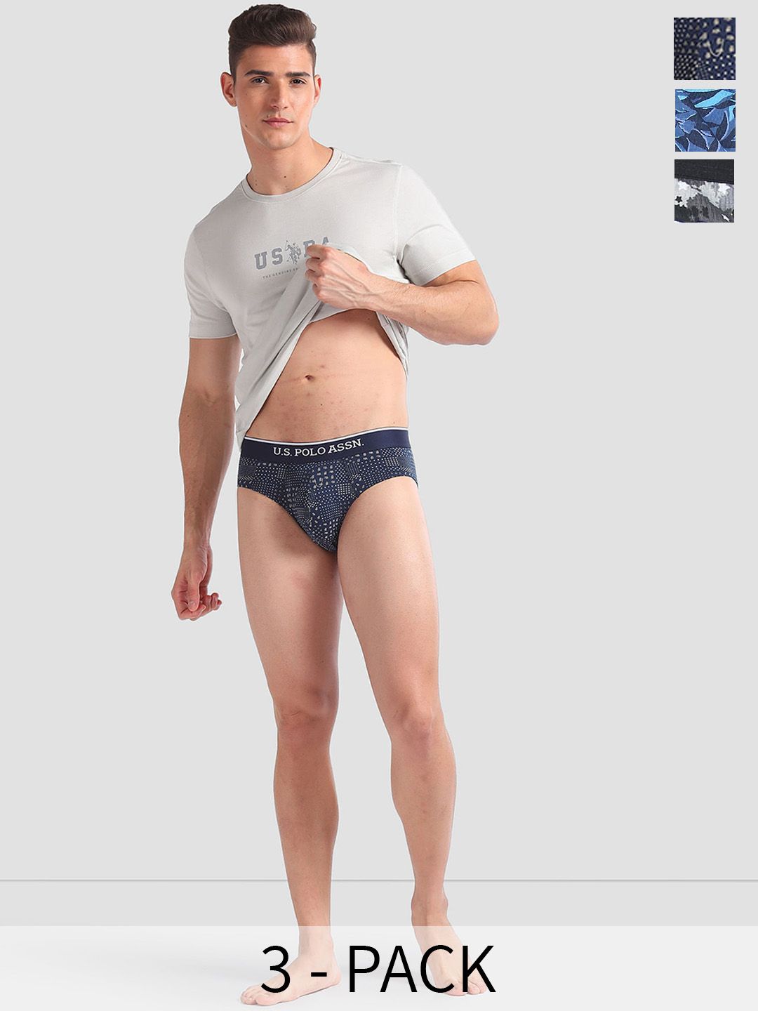 U.S. Polo Assn. Men Pack Of 3 Abstract Printed Cotton Basic Briefs OEB01-BNB-P3