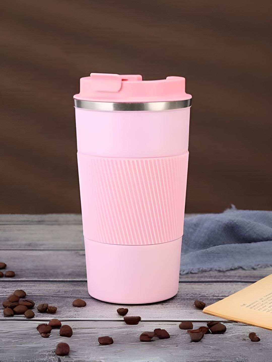 UniKart Imperial Gold Red Floral Pink Textured Stainless Steel Dishwasher Safe Mug-510ml