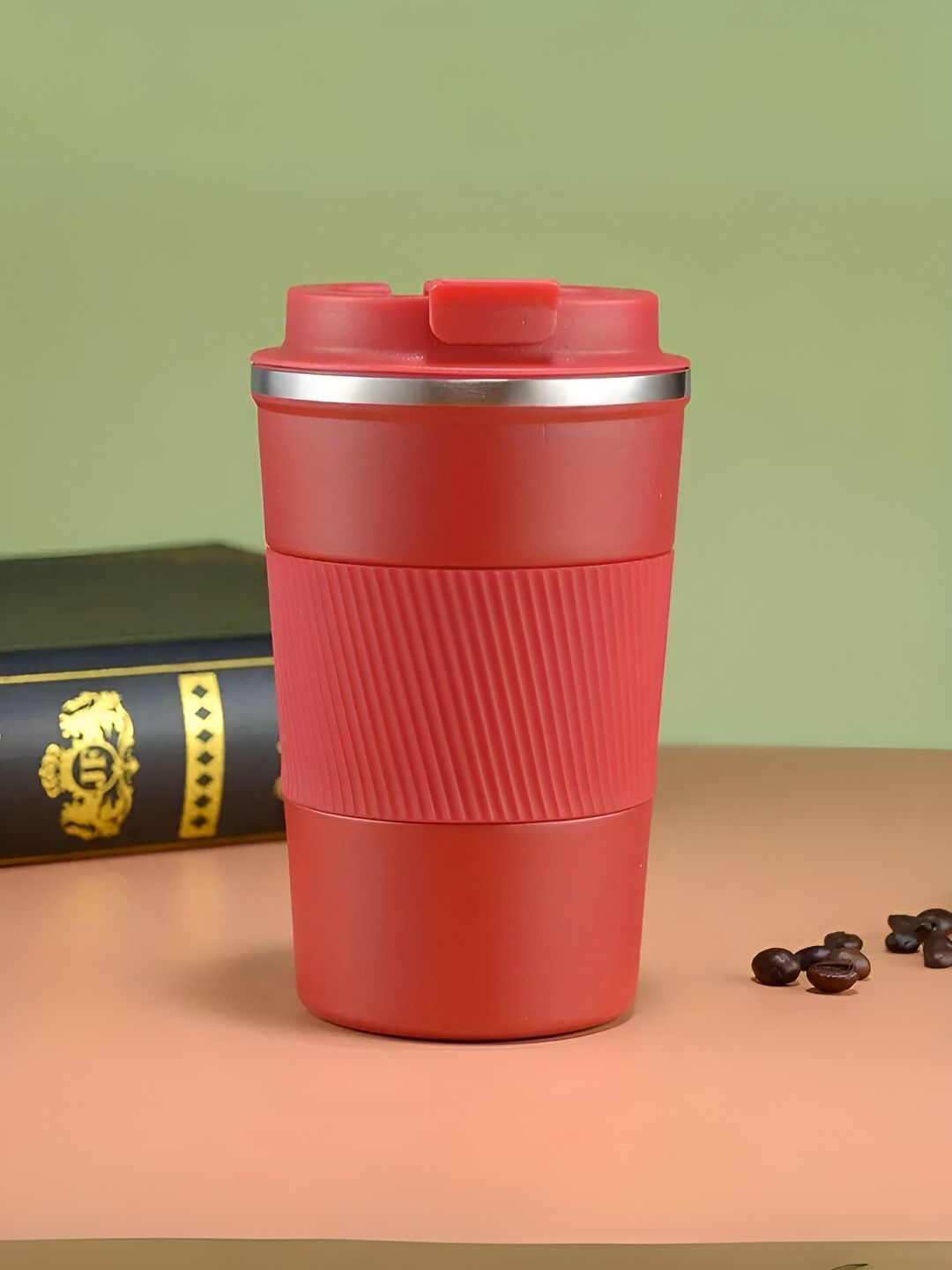 UniKart Silver Ray Red Textured Stainless Steel Leak Proof Mug-380ml