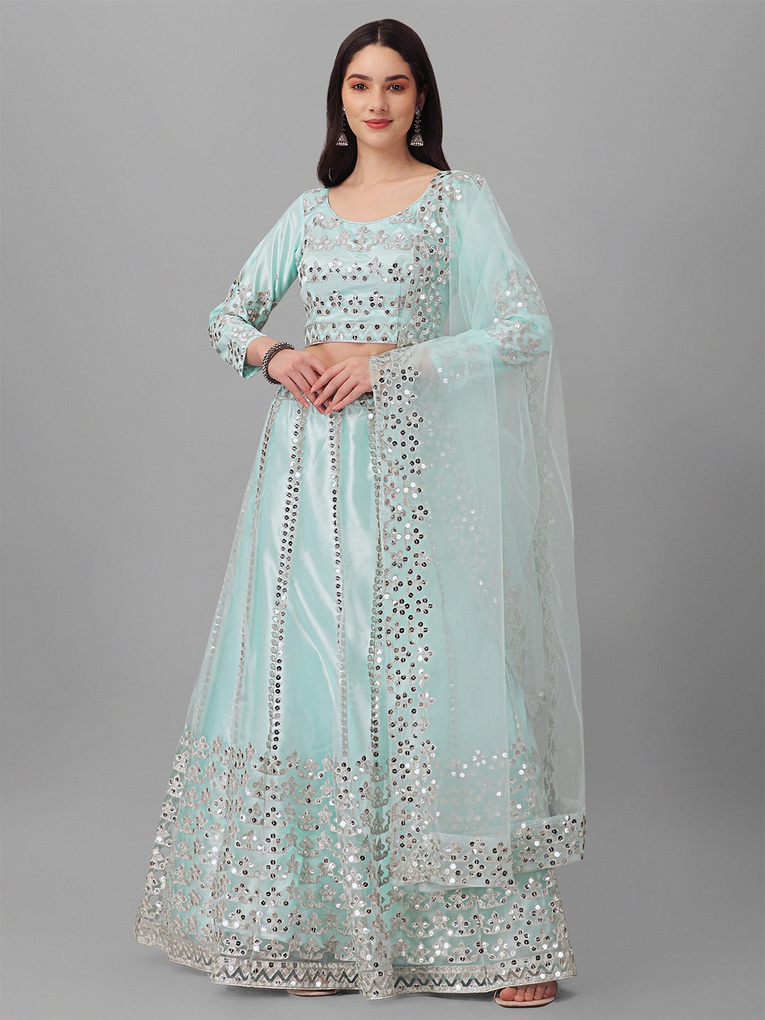 Divyadham Textiles Embroidered Sequinned Semi-Stitched Lehenga & Unstitched Blouse With Dupatta Price in India