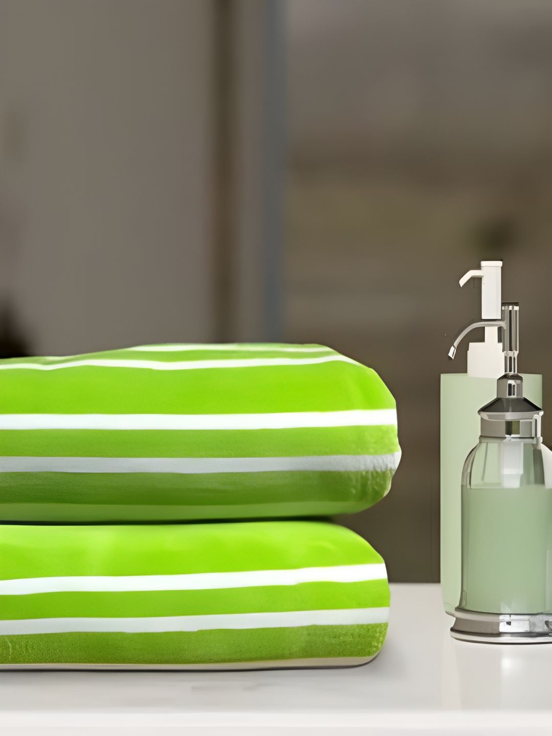 SENSES Green & White 2 Piece Striped Cotton Towel Set