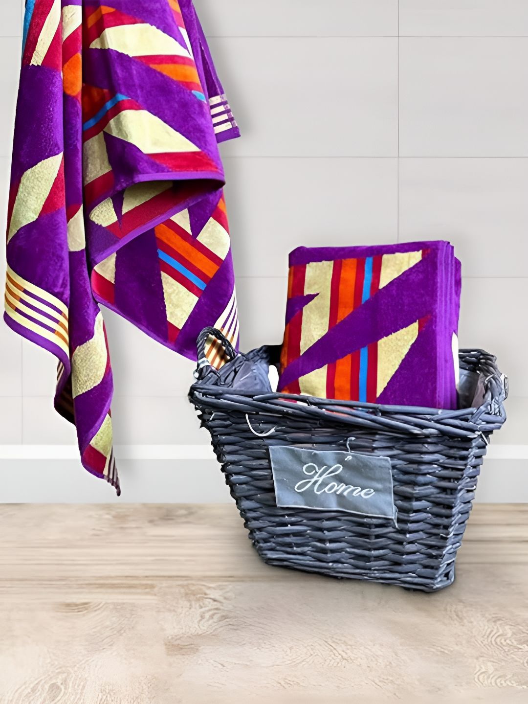 SENSES Purple & Blue 2 Piece Printed Cotton Towel Set