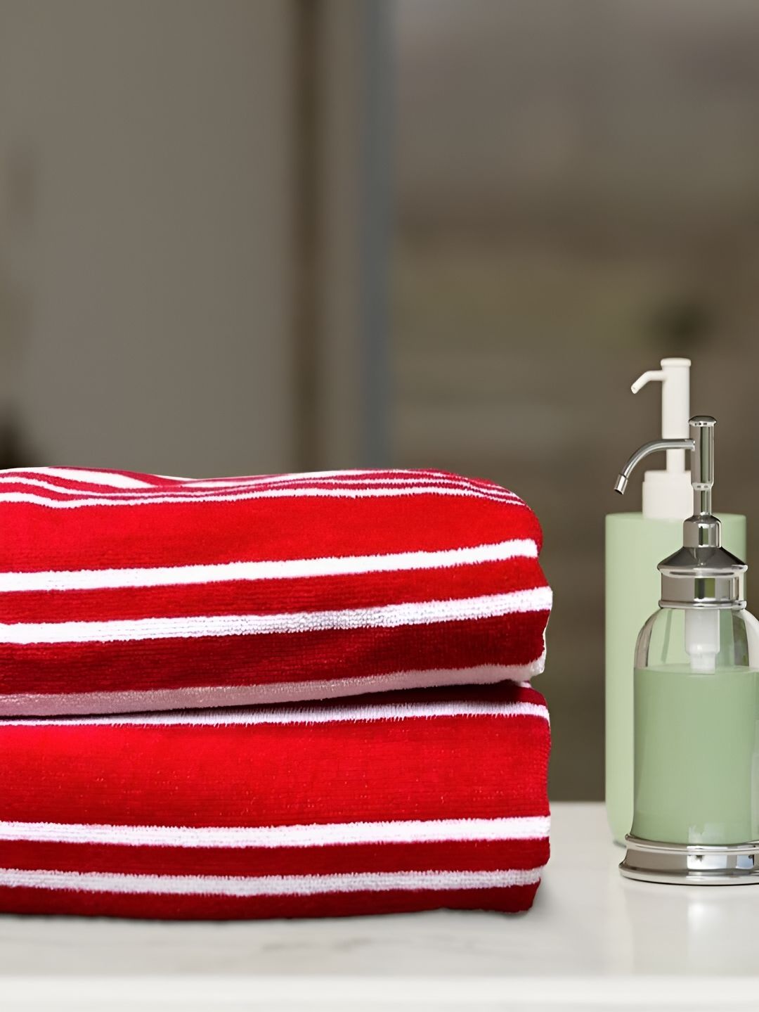 SENSES Red & White 2 Piece Striped Cotton 400 GSM Towel Set