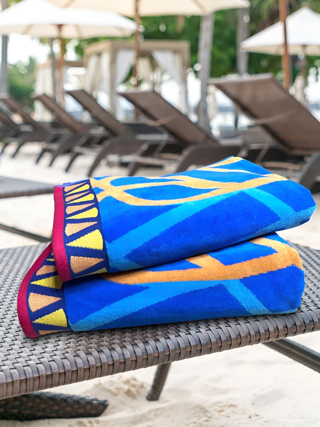 SENSES Blue & Yellow 2 Piece Printed Cotton 400 GSM Towel Set