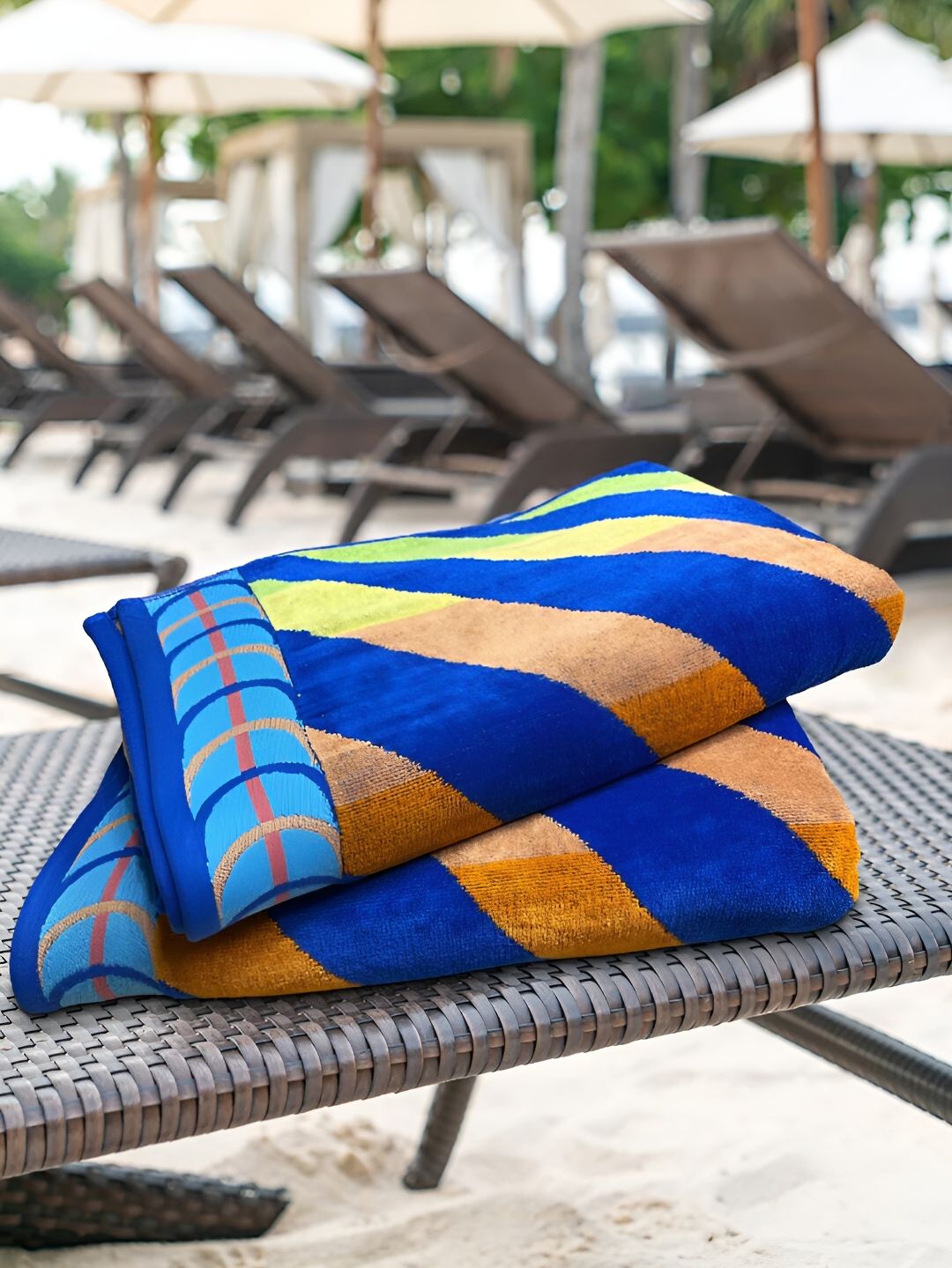 SENSES Blue & Orange 2 Piece Printed Cotton 400 GSM Towel Set