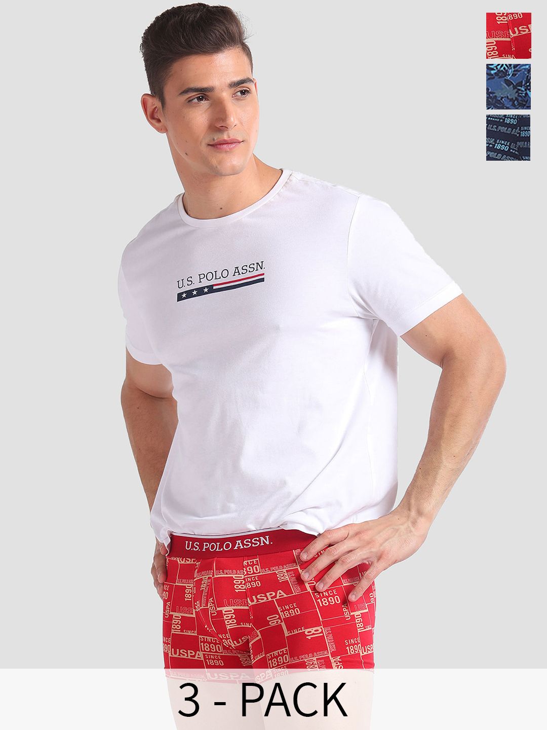 U.S. Polo Assn. Pack Of 3 Printed Breathibility Moisture-Wicking Trunks OET01-BBR-P3